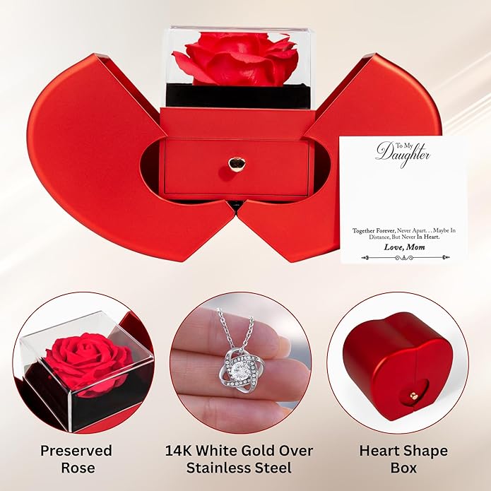 To My Beautiful Daughter Necklace from Mom & Dad | Cubic Zirconia Pendant with Heartfelt Message Card & Gift Box | Daughter Birthday, Graduation, Christmas Jewelry Gift from Parents
