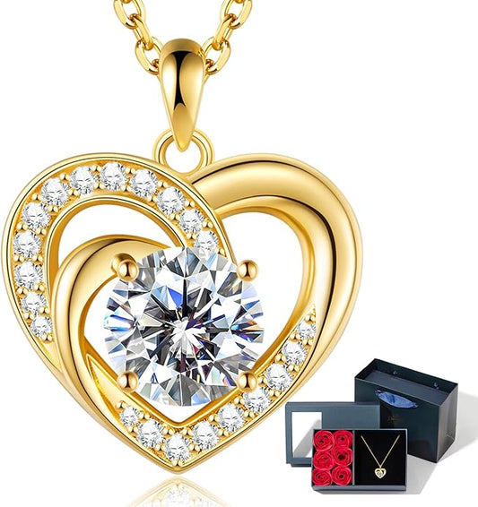 Promise Necklace for Her, 2CT Moissanite Infinity Heart Pendant for Women, Romantic I Choose You Gift to Girlfriend Wife from Boyfriend Husband, Ready to Gift Box Included, Gifts for Christmas Valentine's Day Birthday Anniversary