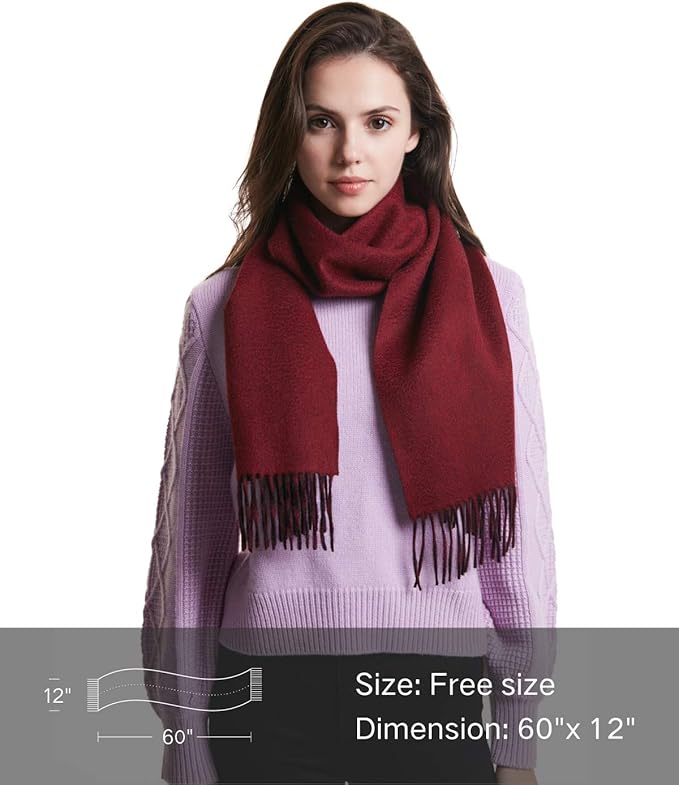 EURKEA 100% Cashmere 2025 Winter Scarf for Women Fringed Edges Warm & Soft Lightweight Solid/Plaid/Two-Tone Free Size