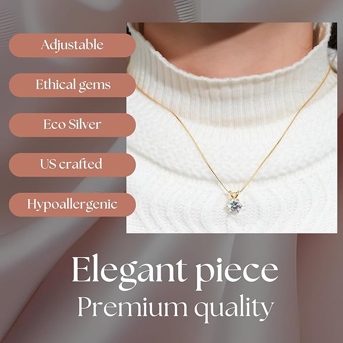 925 Sterling Silver Moissanite Jewelry Set - Classic European Design Necklace Earrings Set with Round Cut Moissanite Pendant - Adjustable Chain - Gift Box