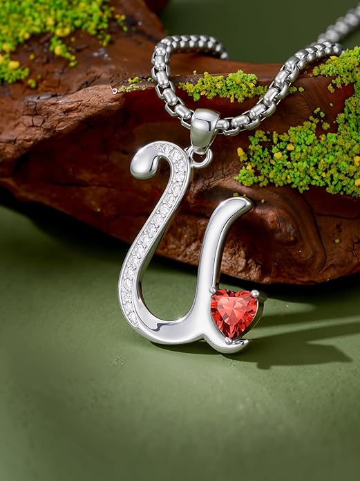 Christmas Gifts for Women Alphabet A to Z Initial Birthstone Pendant Necklaces for Women - 18k White Gold Plated Personalized Name Jewelry Valentine Mothers Day Birthday Gifts for Women Her Girlfriend