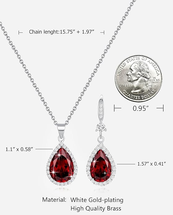 Sumonyo Women Jewelry Set Silver/Gold Plated Teardrop Pendant Necklace Dangle Drop Earrings Dangling Sets Birthstone Crystals Rhinestone,Birthday Anniversary Wedding Mother’s Day Gifts for Women