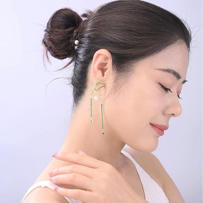 Unique Abstract Face Art | Dangle Statement Long Earrings for Women | Rhinestone Tassel Handmade Chandelier Earrings