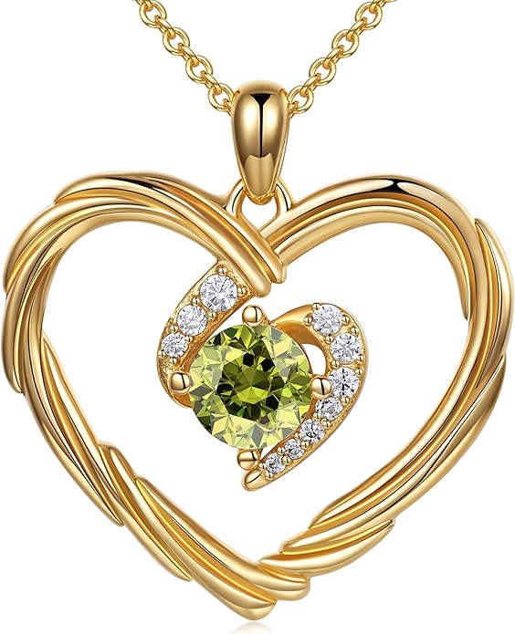 G&GEMSJEW 18K Gold Heart Birthstone Necklaces for Women, S925 Sterling Silver Jewelry Birthday Gifts for Women Wife Girlfriend Mom, Anniversary Christmas Valentines Gifts