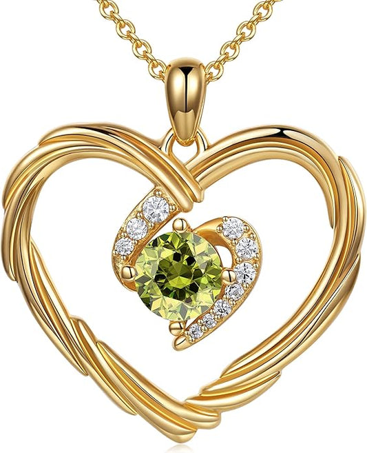 G&GEMSJEW 18K Gold Heart Birthstone Necklaces for Women, S925 Sterling Silver Jewelry Birthday Gifts for Women Wife Girlfriend Mom, Anniversary Christmas Valentines Gifts