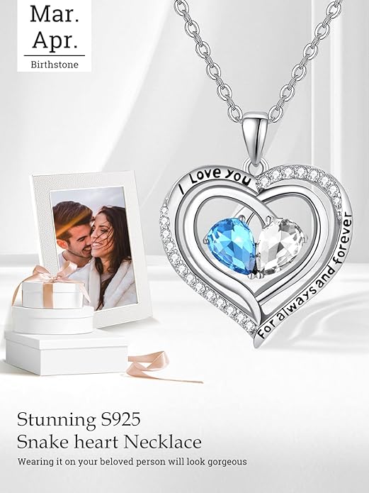 Zeuslia Double Birthstone Necklace Gifts for Wife - 925 Sterling Silver Sunflower/Rose/Crown Cross/Compass/Heart Pendant I Love You Necklace, Anniversary Birthday Gifts for Wife Girlfriend Mom Her
