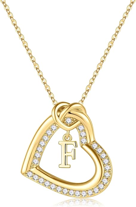 Turandoss Heart Initial Necklaces for Women - Dainty 14K Gold Plated Cubic Zirconia Heart Initial Necklaces Letter A-Z Pendant Necklace for Women Girls Jewelry Birthday Christmas Gifts