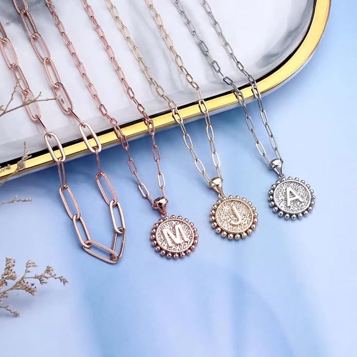 Ursteel Layered Initial Necklaces for Women, 14K-Gold-Plated Dainty Layering Paperclip Chain Necklaces for Women Jewelry