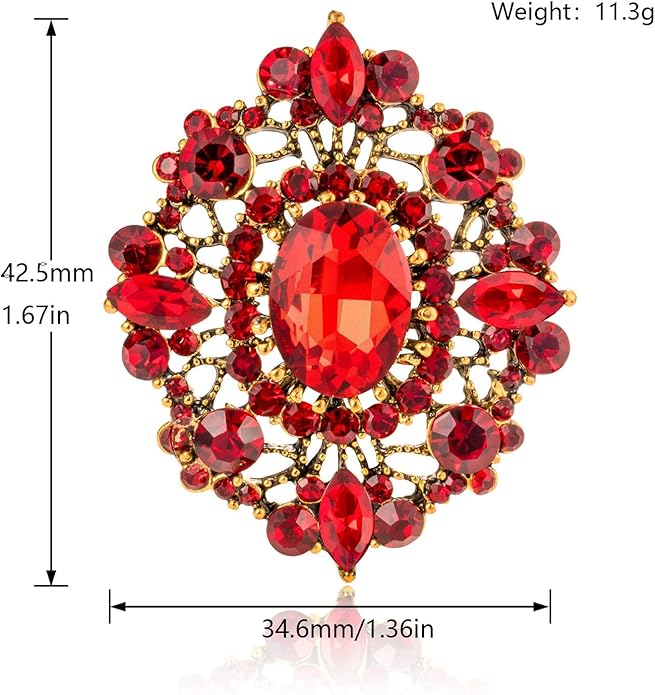LAXPICOL Vintage Clear Austrian Crystal Brooch Pin for Women Elegant Wedding Bridal Brooches Broach Pin 1.69"*1.39"