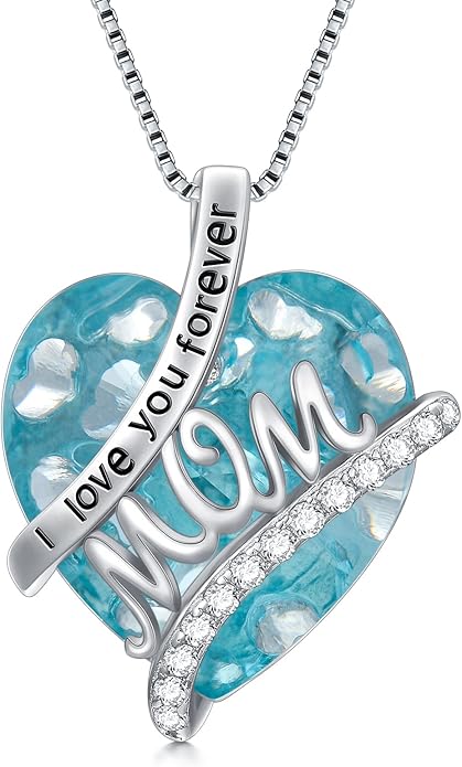 Mothers Day Gifts for Mom s925 Sterling Silver I Love You Forever Love Hear Mon Pendant Necklace with 12 Birthstone Jewelry Birthday Christmas Gifts for Women Grandma Mom Nana From Duaghter Son