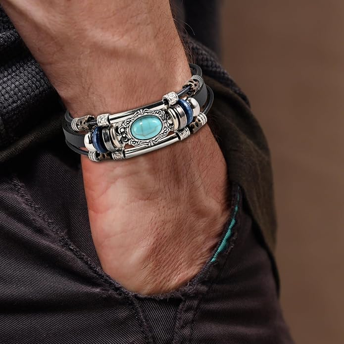 VIBILIA Vintage Leather Wrap Bracelets for Men Women, Multi-Strand Bracelets with Strong Clasp Ethnic Tribal Bracelets