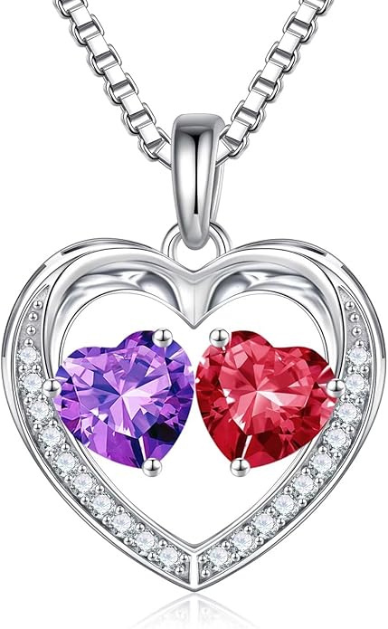 Iefil Christmas Gifts for Women Wife - 925 Sterling Silver Heart Birthstone Necklace, Anniversary Birthday Gifts for Women Wife Girlfriend Mom, Birthstone Jewelry Gift for Her