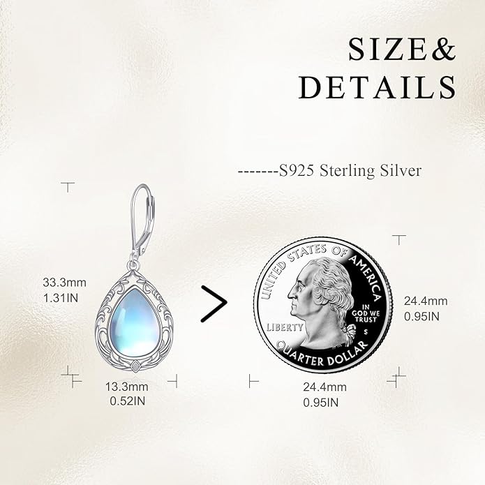 AOBOCO Butterfly/Dragonfly/Bee/Ladybug Leverback Earrings 925 Sterling Silver Rose Lotus Tulip Flower Filigree Dangle Earrings Teardrop Moonstone Larimar Turquoise Abalone Shell Jewelry Birthday Gifts for Women