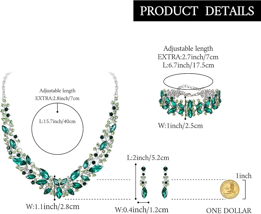 BriLove Women's Wedding Bridal Austrian Crystal Marquise Cluster Collar Necklace Dangle Earrings Set