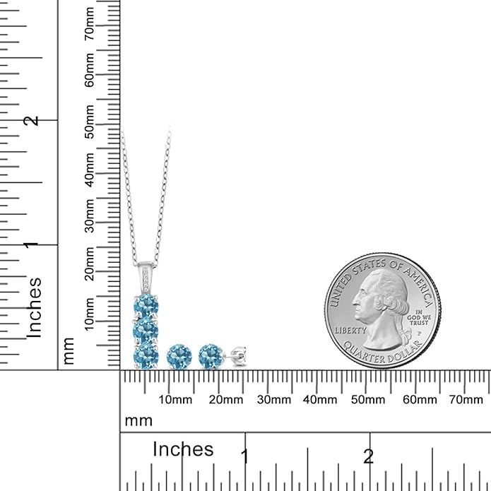 Gem Stone King 925 Sterling Silver 5MM Gemstone Birthstone and White Diamond 3-Stone Pendant and Earrings Jewelry Set For Women | With 18 Inch Chain