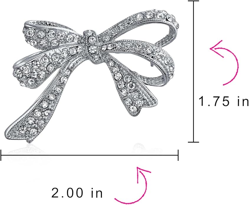 Winter Holiday Blue White Glittering Crystal Bridal Fashion Large Statement Ribbon Scarf Bow Brooch Pin For Women Rose Gold or Silver Plated