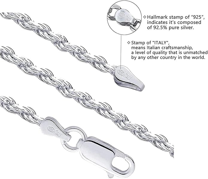 Savlano 925 Sterling Silver Solid Italian Figaro, Rope,Herringbone, Curb, Ball Bead, Snake, Mariner Chain Anklet for Women, Comes in 0.8mm - 5mm With Gift Box