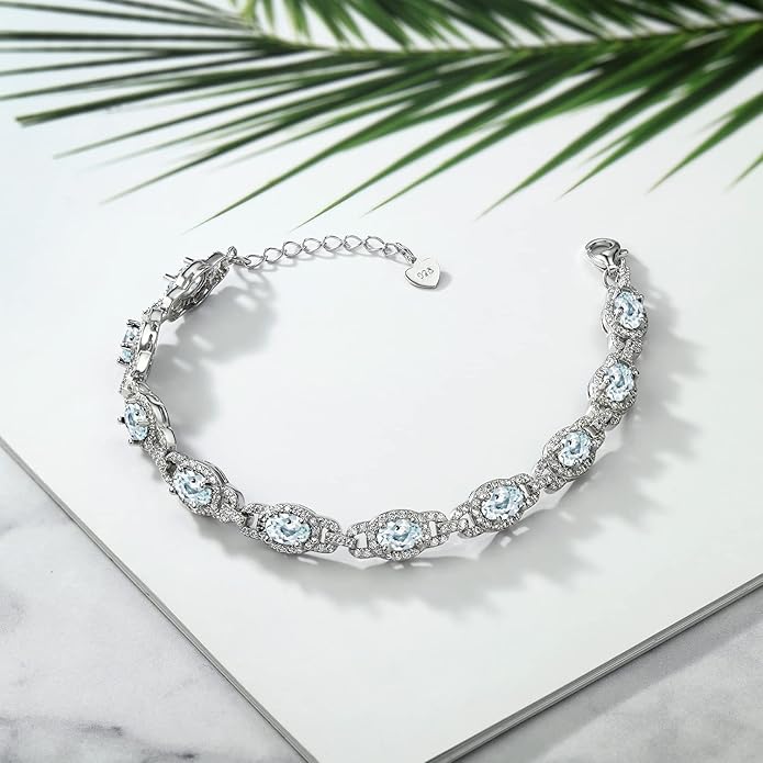 Gem Stone King 7-14 Cttw Oval Gemstone Birthstone Tennis Bracelet For Women | 925 Sterling Silver | Oval 6X4MM | 7 Inch With 1 Inch Extender | Fine Jewelry Gifts for Her Mom Women Wife