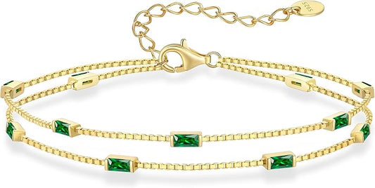 LOUISA SECRET Birthstone Bracelets for Women, 925 Sterling Silver Dainty Simple Women Charm Link Bracelet, Birthday Anniversary Jewelry Gifts for Women Wife Mom Her