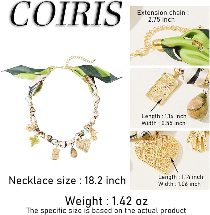 Coiris Charm Scarf Necklace for Women Boho Fabric Bandana Choker Vintage Heart Predent Beach Necklace for Women