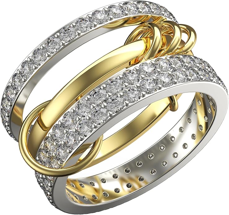 Stackable Rings For Women Non Tarnish,Two-Tone 18K Gold Silver Mixed Metals Interlocked Ring, Cubic Double-Layer Zirconia Interlocked Fashion Accessories Jewelry, Special Statement Ring Set Gifts For Women