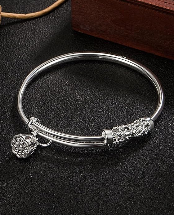 S925 Silver Bangle Bracelet for Women, Elegant Women‘s Sterling Silver Bracelet Bangle Adjustable 6.4-7.8 inches Small Size