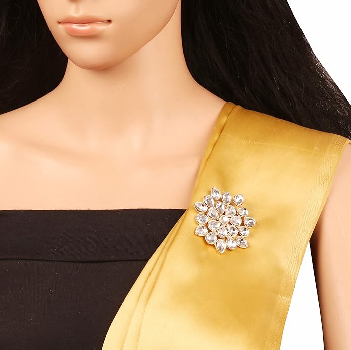 Touchstone Indian Bollywood Handcrafted Designer Jewelry Brooch Lapel Pin in Gold Or Silver Tone for Women.