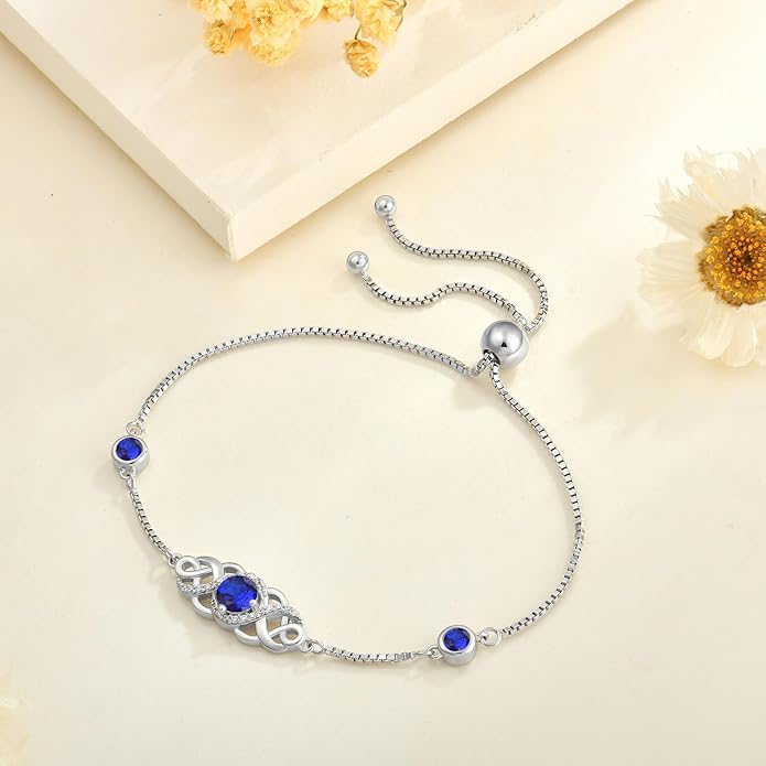 Infinity Celtic Knot Bracelet 925 Sterling Silver Birthstone Bracelet Irish Jewelry for Women