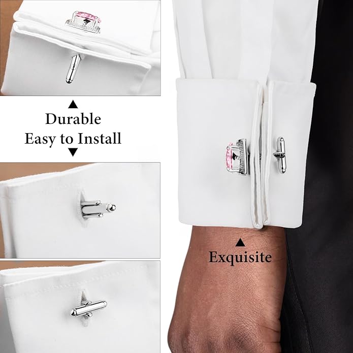 HAWSON Large Silver Birthstone Cuff Links Mens, Colorful Gem Cufflinks for Shirt Suit Accessories, Birthday Anniversary Wedding Gifts for Groommens Husband Father