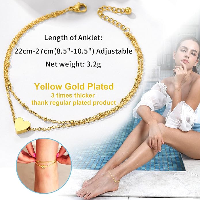 PROSTEEL Stainless Steel Chain Anklets for Women, Silver/Gold Tone, Ankle Bracelets Hypoallergenic, 8-10.5 Inch Adjustable, Come with Box