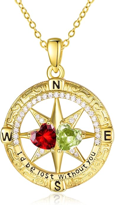 Zeuslia Double Birthstone Necklace Gifts for Wife - 925 Sterling Silver Sunflower/Rose/Crown Cross/Compass/Heart Pendant I Love You Necklace, Anniversary Birthday Gifts for Wife Girlfriend Mom Her