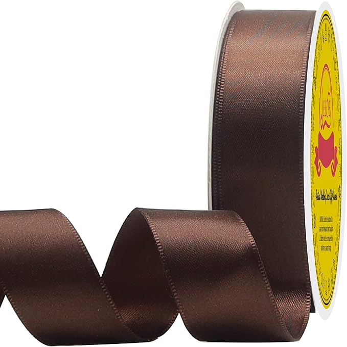 LEEQE Double Face Brown Satin Ribbon 1 inch X 25 Yards Polyester Brown Ribbon for Gift Wrapping Very Suitable for Weddings Party Invitation Decorations and More