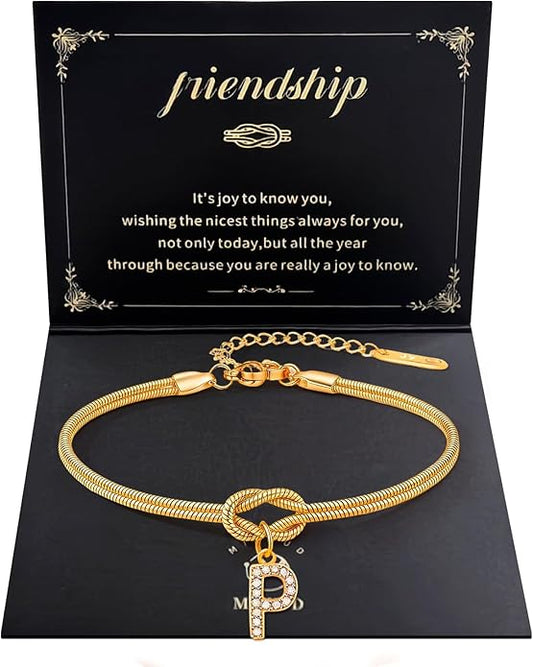 Friendship Bracelet for Women Gold Initial Bracelets 14K Gold Plated Knot Letter A-Z Initial Bracelet for Women Dainty Forever Layered Chain Bracelets Jewelry Birthday Gift for Best Friend