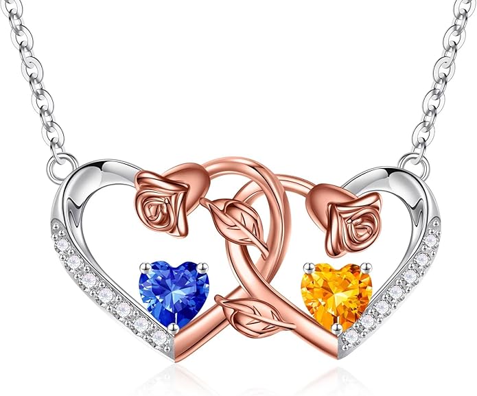 Iefil Chrismas Gifts for Wife - 925 Sterling Silver Rose Birthstone Necklace, Stocking Stuffers for Women Wife Girlfriend Mom