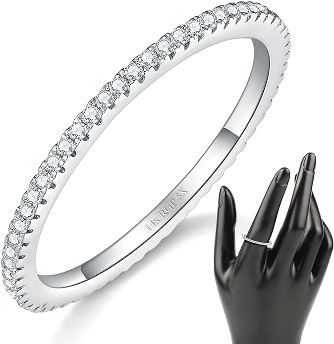 MINDDHA 14K Gold Plated- Cubic Zirconia Simulated Diamond Stackable Eternity Bands/Silver, Gold Rings for Women- 1.5mm, 2mm Stacking Rings for Oura Gen 4/Oura Gen 3, Size 4-12