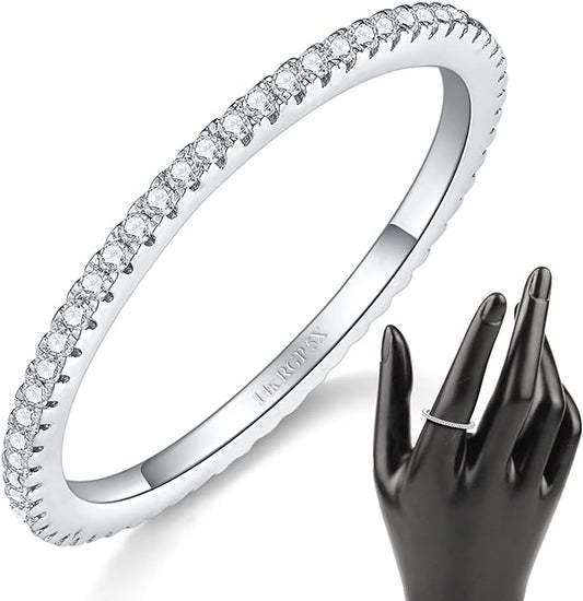 MINDDHA 14K Gold Plated- Cubic Zirconia Simulated Diamond Stackable Eternity Bands/Silver, Gold Rings for Women- 1.5mm, 2mm Stacking Rings for Oura Gen 4/Oura Gen 3, Size 4-12