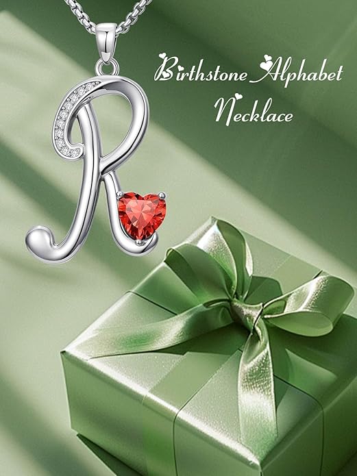 Christmas Gifts for Women Alphabet A to Z Initial Birthstone Pendant Necklaces for Women - 18k White Gold Plated Personalized Name Jewelry Valentine Mothers Day Birthday Gifts for Women Her Girlfriend