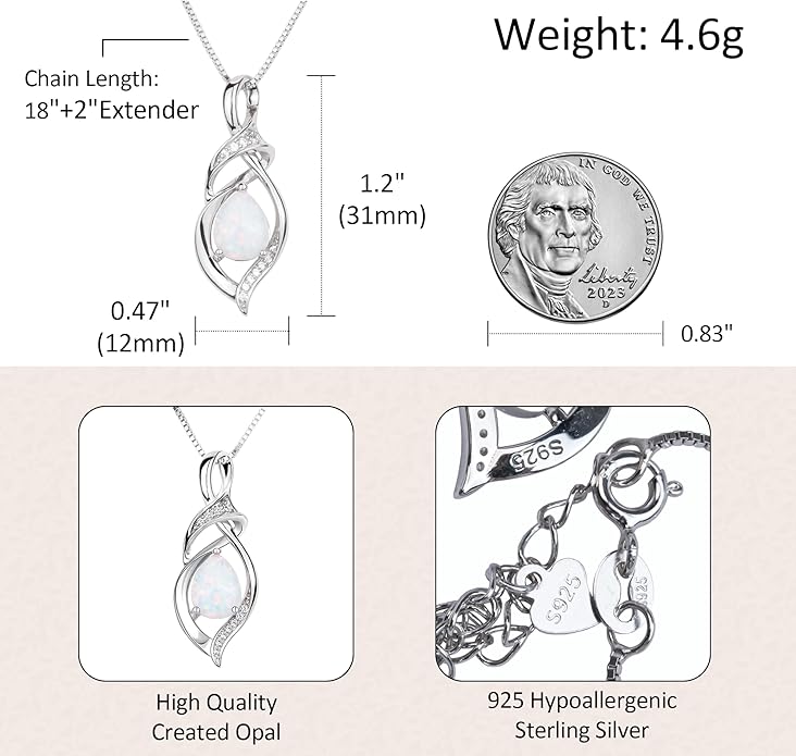 Birthstone Necklace for Women 925 Sterling Silver Necklace Birthday Gifts for Women Mom Wife 18"+2" Inch
