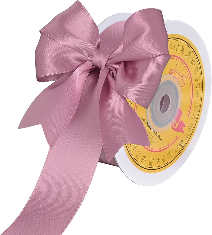LEEQE Double Face Rose Mauve Satin Ribbon 1-1/2 inch X 25 Yards Polyester Rose Mauve Ribbon for Gift Wrapping Very Suitable for Weddings Party Hair Bow Invitation Decorations and More