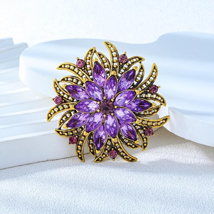 Rhinestone Crystal Flower Brooch Pin for Women,Vintage Multicolor Crystal Floral Lapel Pins Statement Sunflower Brooch Fashion Bride Formal Dress Jewelry