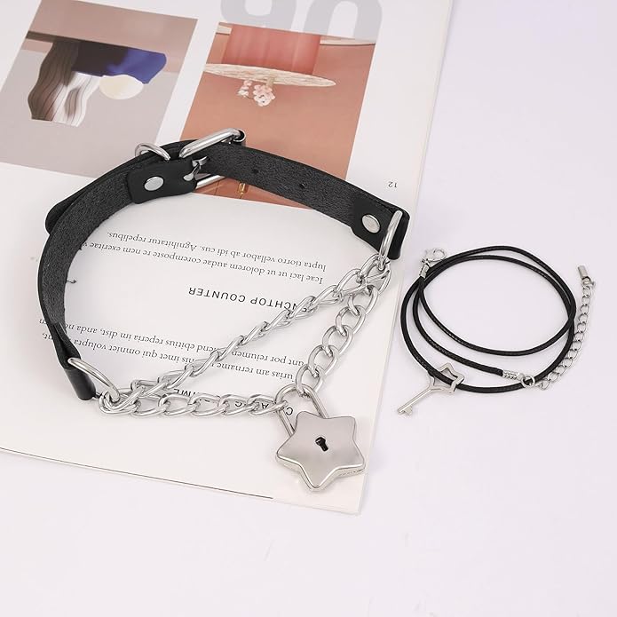 MILAKOO PU Leather Punk Choker Necklaces Circle/Heart Charm Adjustable Collar Necklace for Women