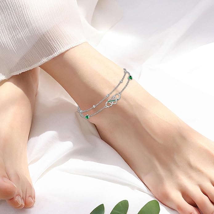 Anklet for Women 925 Sterling Silver Double Infinity Ankle Bracelet Waterproof Summer Jewelry Anniversary Birthday Gifts for Her