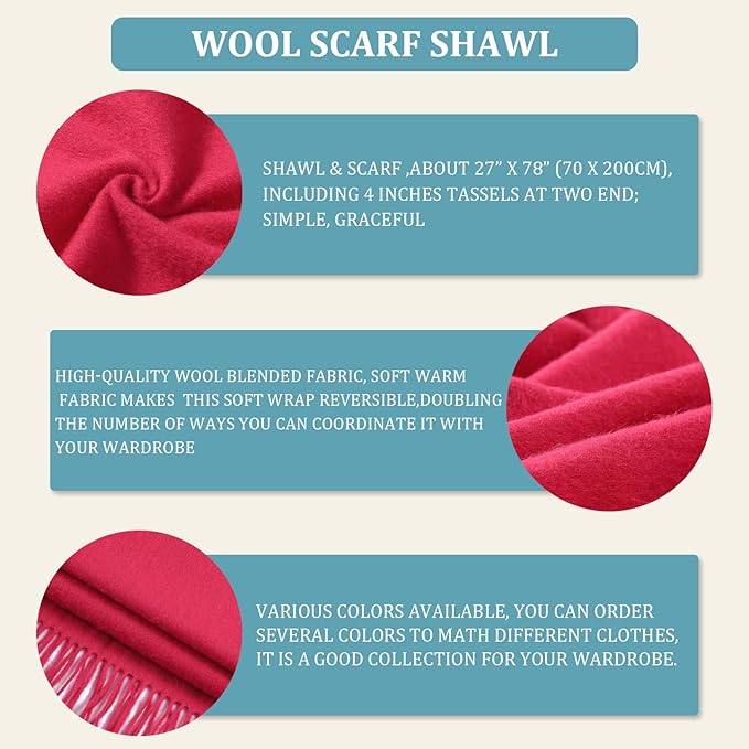 FLEESOFT Winter Wool Scarf Shawl -Thick Oversized Pashmina Shawl Wrap,Soft Warm Winter Scarves,Travel Blanket Scarf for Women