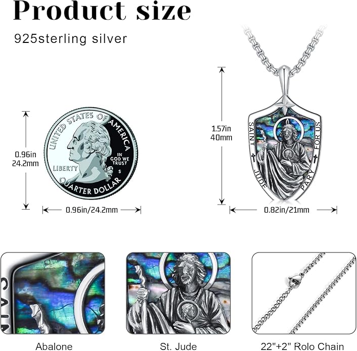 Taioiat Saint Necklace 925 Sterling Silver St Necklace Amulet Pendant Jewelry Religious Gift for Men Women