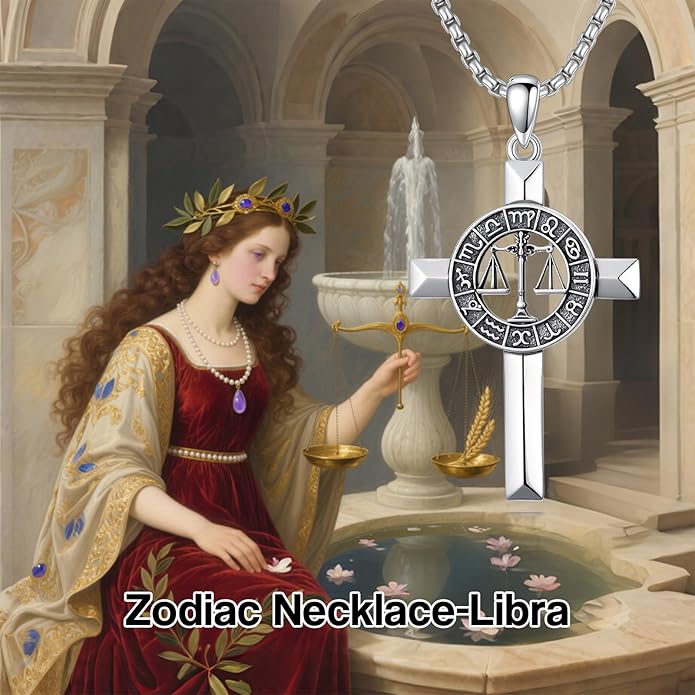MEIDERBO Cross Zodiac Necklace 925 Sterling Silver 12 Constellation Horoscope Astrology Pendant Necklace Zodiac Sign Jewelry Gifts for Men Women