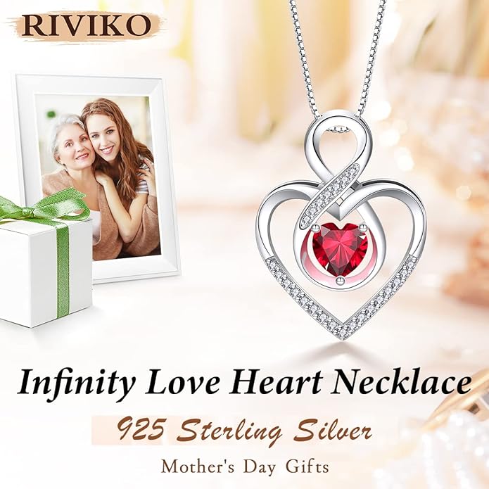 RIVIKO Infinity Heart Symbol Necklace for Women 925 Sterling Silver Love Heart Pendant Valentine's Day Mother's Day Anniversary Birthday Christmas Jewelry Gifts for Women Mom Wife Sister Her Friends