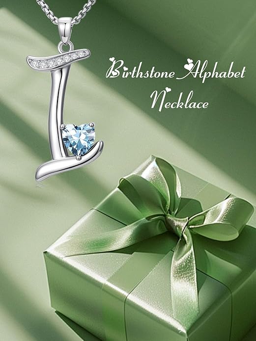 Christmas Gifts for Women Alphabet A to Z Initial Birthstone Pendant Necklaces for Women - 18k White Gold Plated Personalized Name Jewelry Valentine Mothers Day Birthday Gifts for Women Her Girlfriend