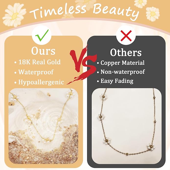 SmileBelle Pearl Necklaces for Women, Daisy Pearl Choker as Y Shaped Pearls Jewelry Gold Heart Necklace for Anniversary Birthday Gifts White Baroque Necklace as Wedding Jewelry