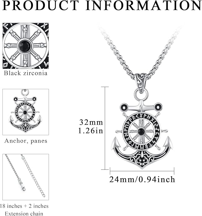 Aututer Anchor Necklace Sterling Silver Compass Pendant Viking Necklace Celtic Knot Irish Jewelry Gifts