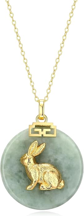 ETERNAL JADE .925 Sterling Silver 18K Gold Plated Chinese Zodiac Sign Pendant Necklaces for Women - Hypoallergenic Genuine Green Jade Gold Necklace for Women Zodiac Year Jewelry, 18 inch Chain